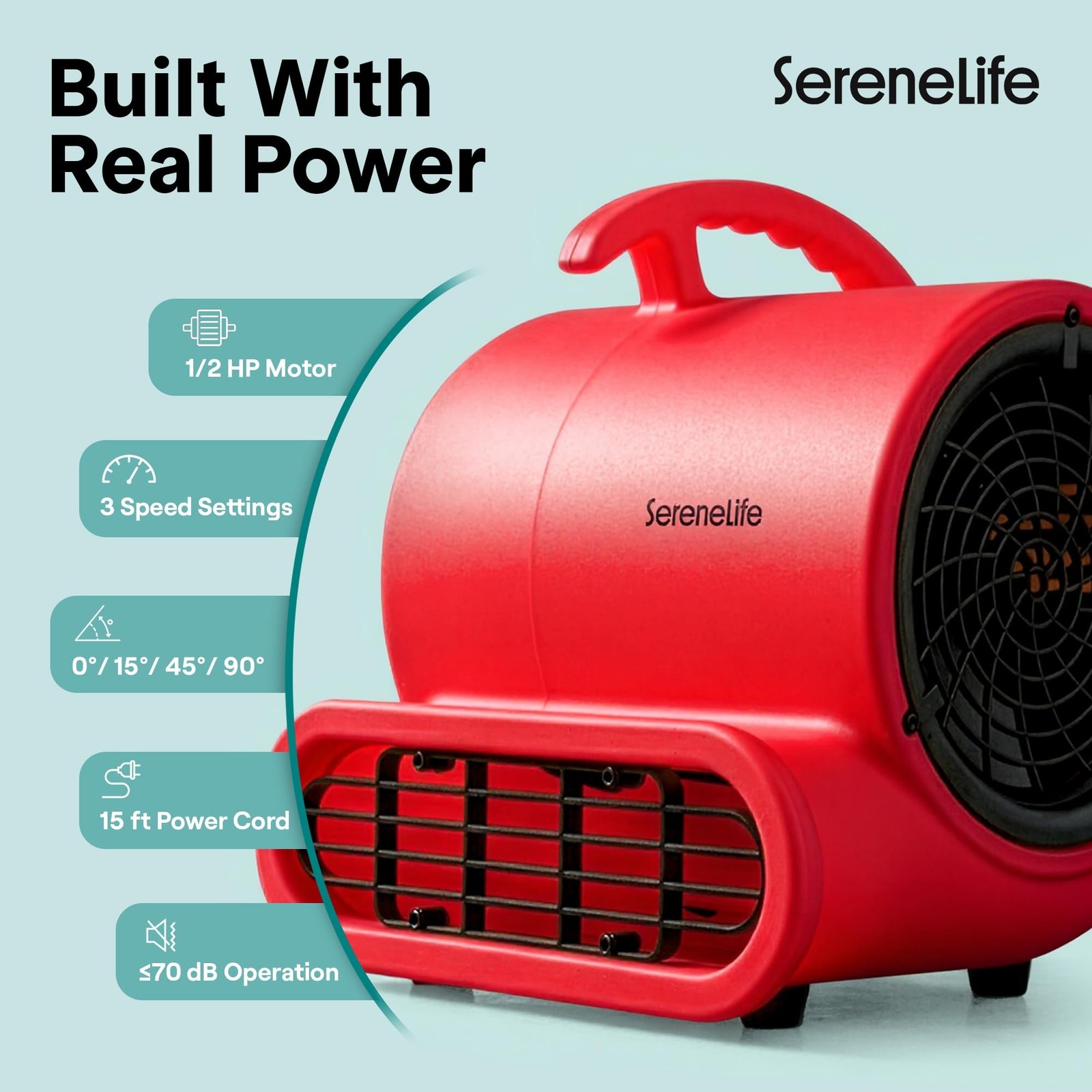 SereneLife Air Mover Blower Fan 2500 CFM – Powerful High Performance 3-Spe