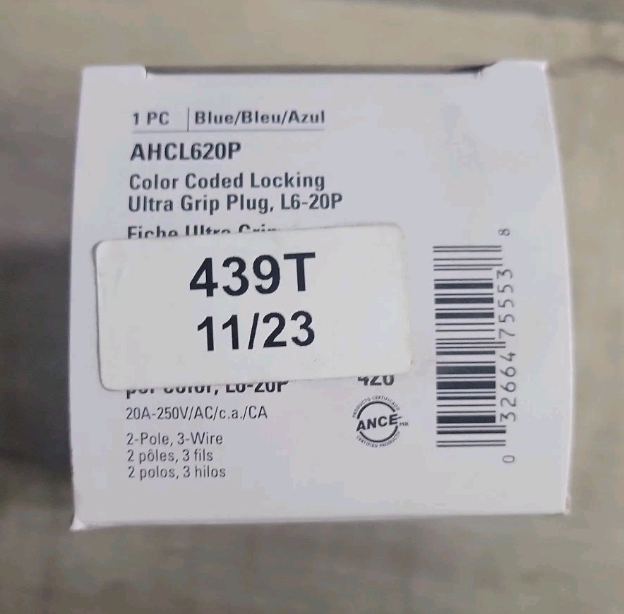 Eaton AHCL620P Twistlock Plug 20 Amp 250 Volt 3W Blue L6-20P (Lot of 6)