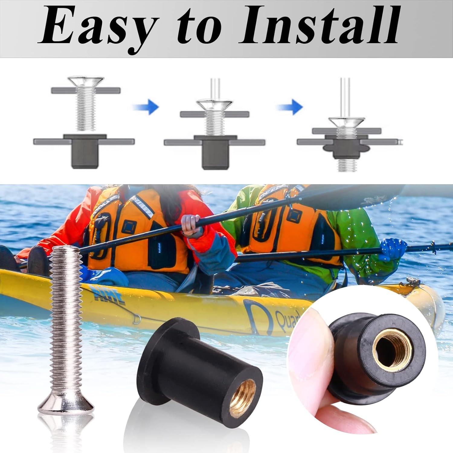 High Strength Rubber Well Nuts M4 M5 M6 – 72 Pairs with Durable Stainless Screws