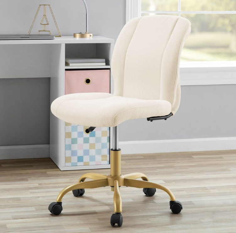 Boucle Armless Office Chair Cream for Adults Teens Home Office