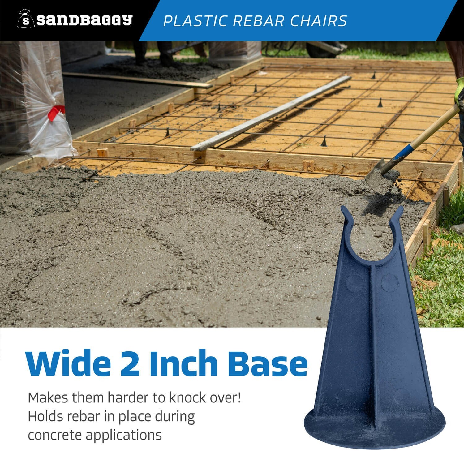 Sandbaggy 2-1/4 Inch Rebar Plastic Chair | Fits Rebar #3 to #5 | Heavy Duty