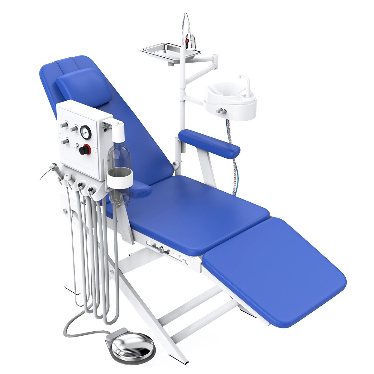 Dental Portable Mobile Folding Chair LED Light Air Turbine Unit 4 Hole Blue