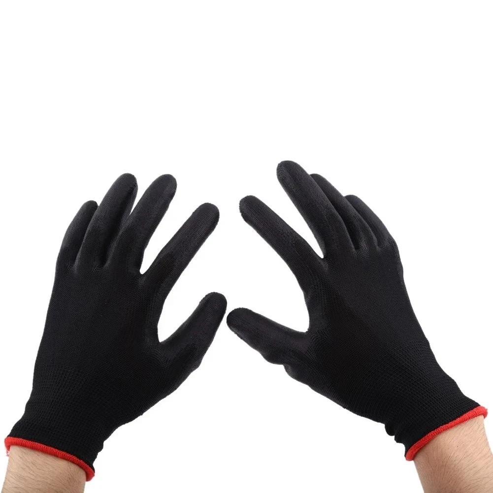 WOLF Ultra-Thin Black Work Gloves Polyurethane Palm Coated Nylon Shell 12 Pairs