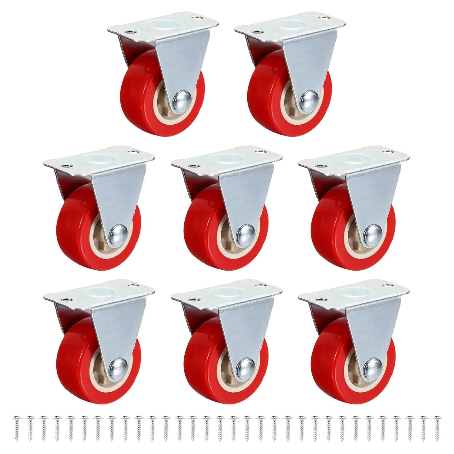 1 Inch PVC Caster Wheels Red Non-Swivel for DIY Projects and Furniture