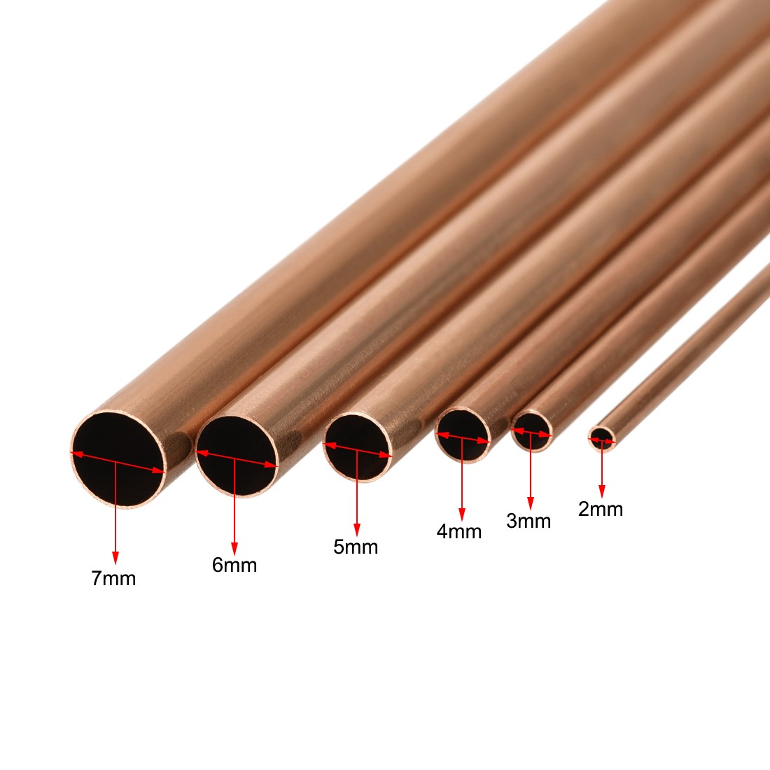 6 pcs Copper Tube Pipe 2mm-7mm OD x 0.2mm Wall Thickness 300mm Length Round