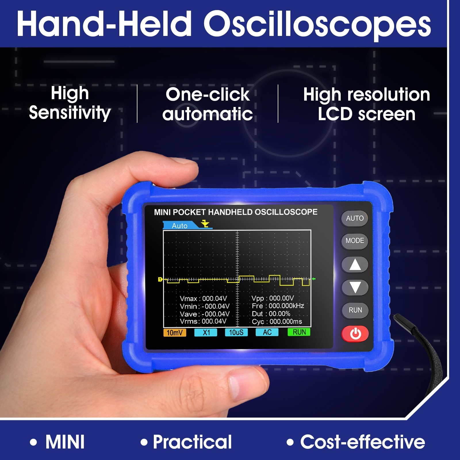 Handheld Multifunctional Digital oscilloscope 500kHz 2.5MS/s 2.8″ HD LCD