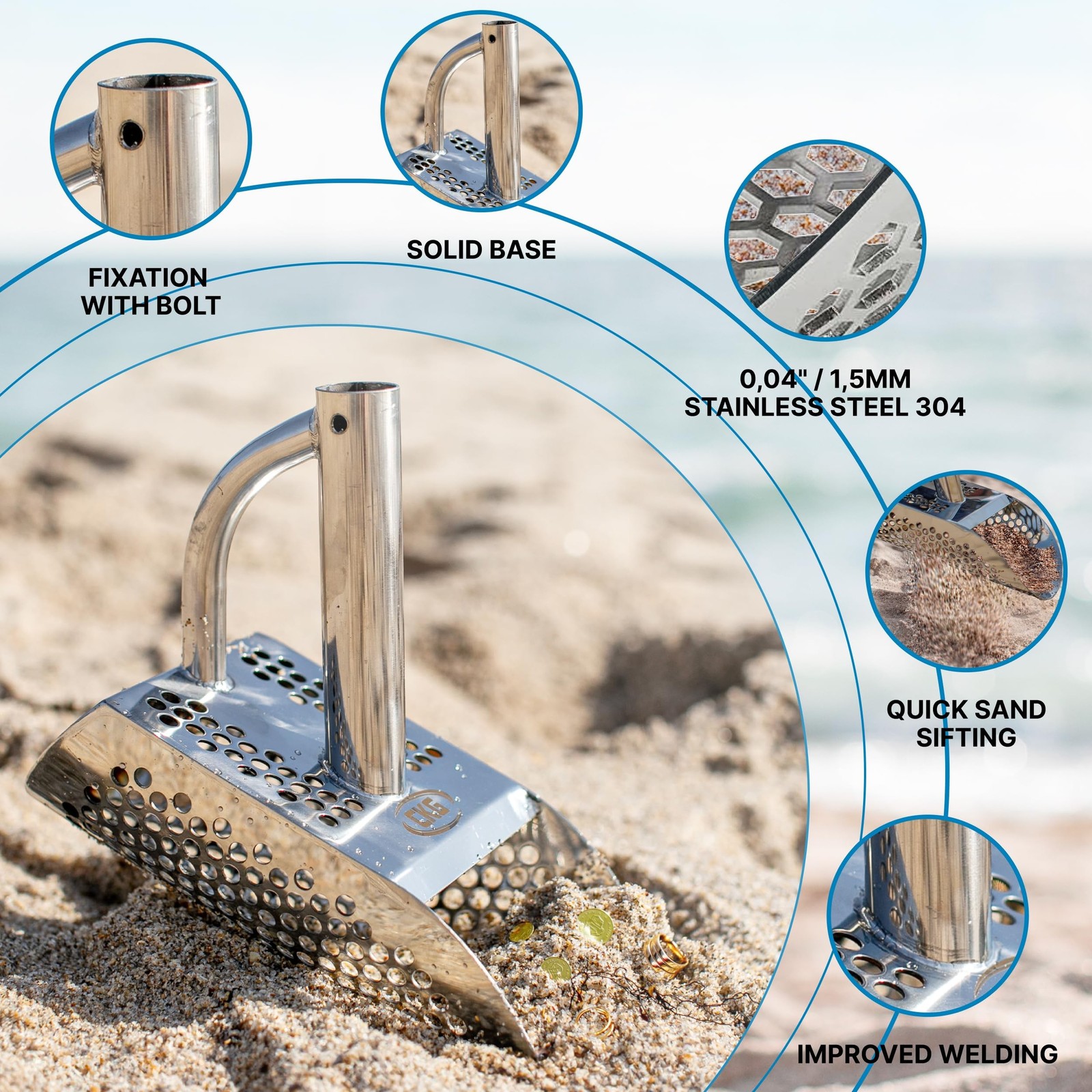 CKG Sand Scoop Metal Detector Shovel Stainless Steel for Beach Treasure Hunti…