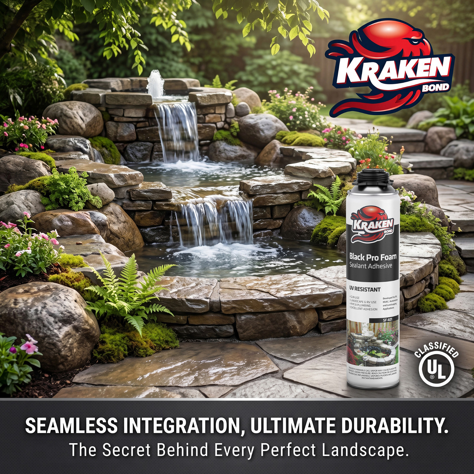 Kraken Bond Black Gun Foam 24oz 24 Pack Waterfall Landscape – Gun Included Set