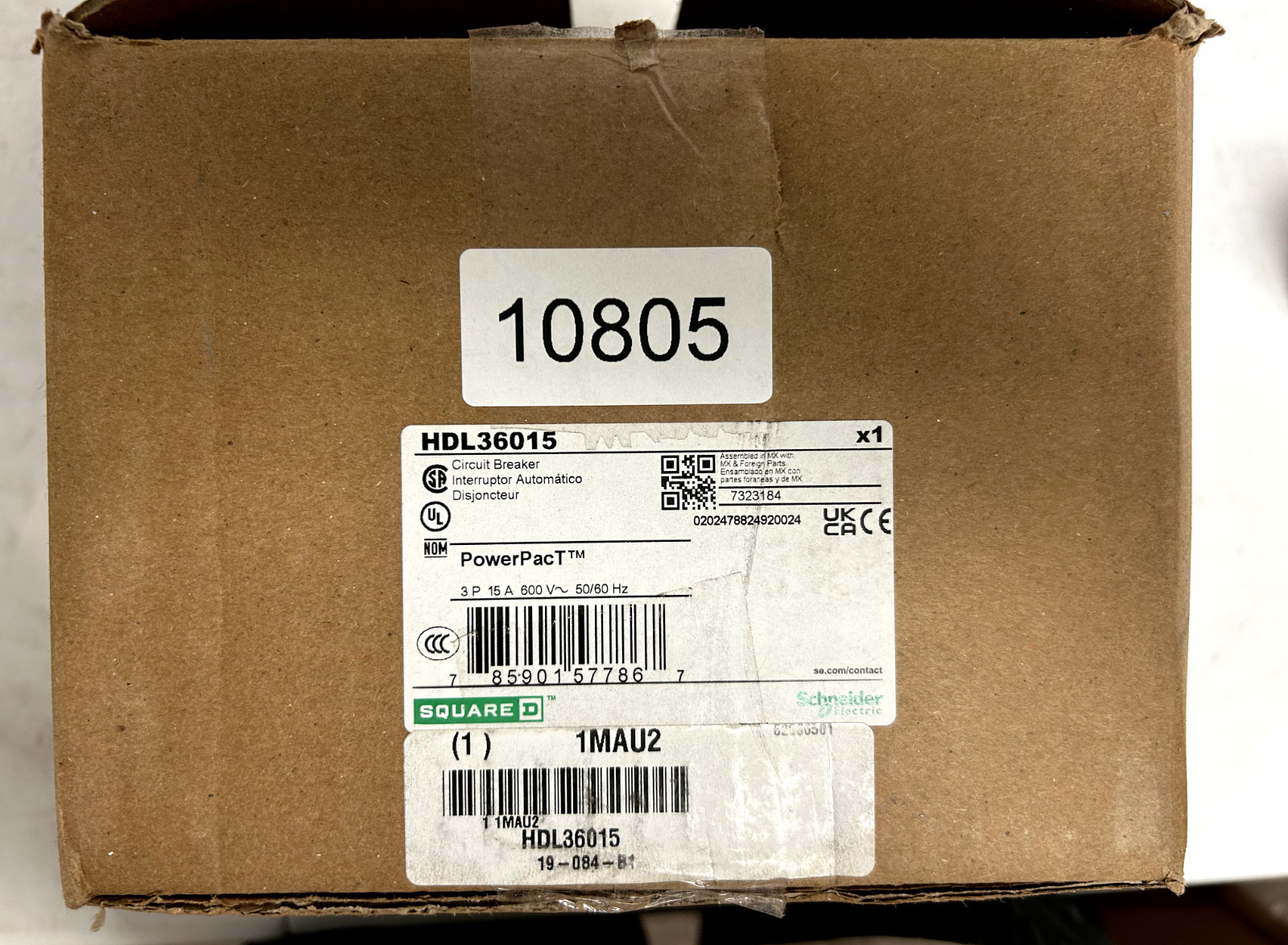 New Square D HDL36015 Circuit Breaker, 240V, 60Hz