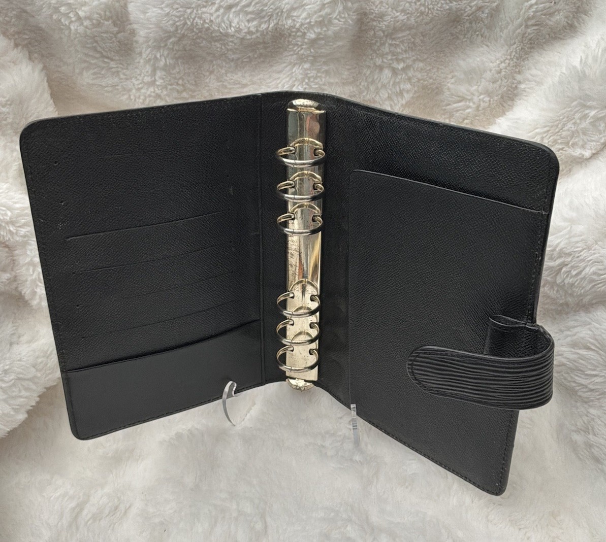 Louis Vuitton Epi Agenda MM Black Leather Notebook Ring Organizer Made in France