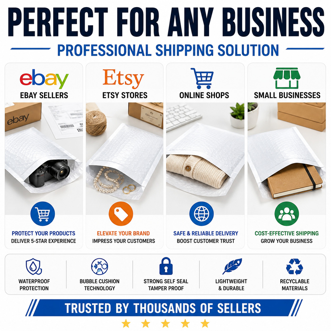 ANY SIZE POLY BUBBLE MAILERS SHIPPING MAILING PADDED BAGS ENVELOPES SELF SEAL