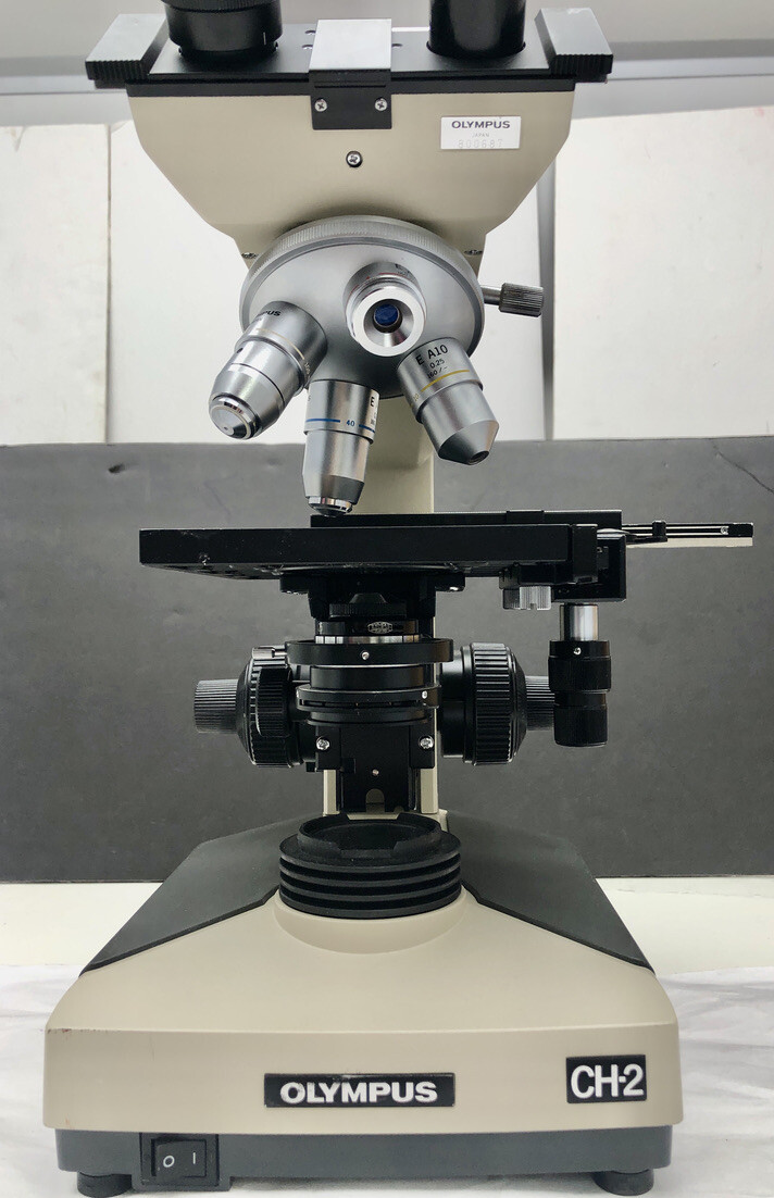 Olympus CHS CH-2 Binocular Head Microscope ,objectives E A4x,10x 40x 100x READ