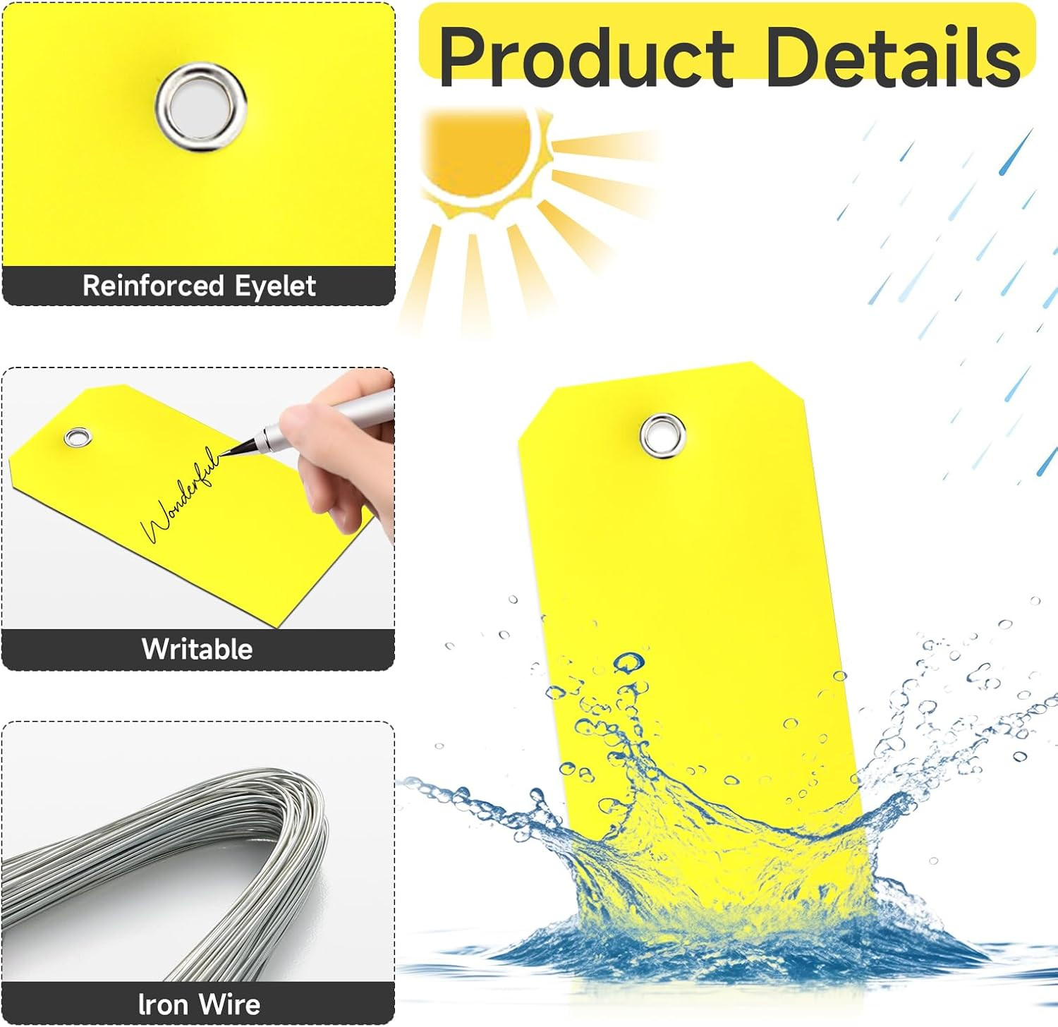 500 Pieces Plastic Shipping Tags with Wire Waterproof Hang Tags Heavy Duty Label