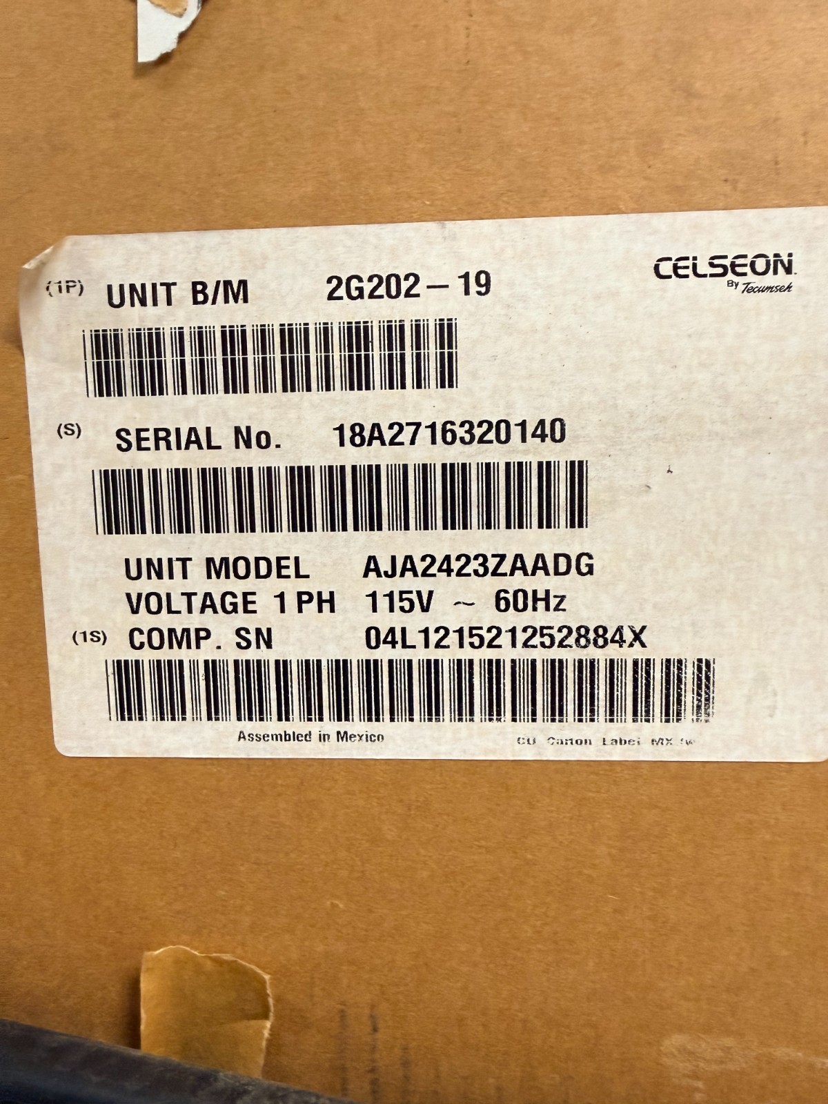 OMNITEAM/Tecumseh AJA-2423-ZAADG 115.v 1ph 60hz 1/2 HP R404A NEW