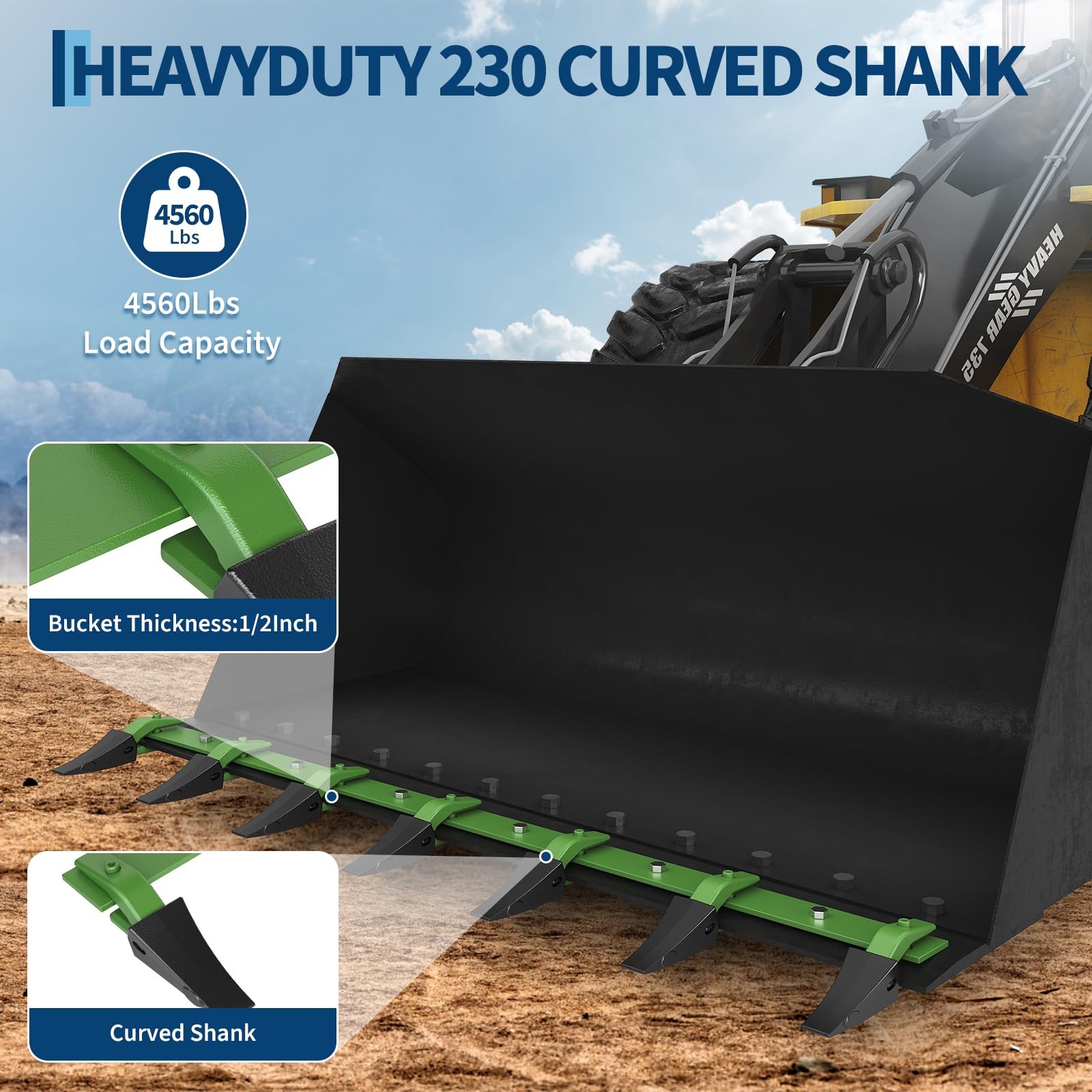 GRAVEE Bucket Tooth Bar 48/60/72 Inch Tractor Loader 6/7 Teeth 4560LBS Capacity
