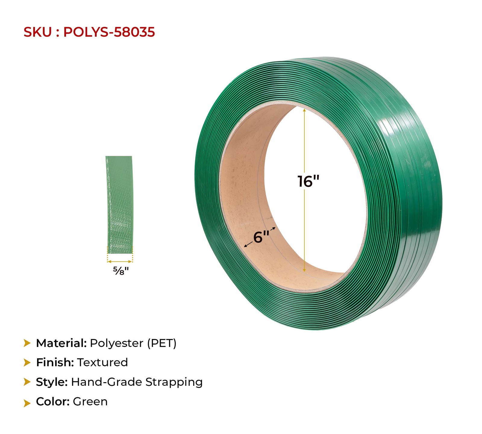 Packaging Strapping Banding Roll – Green Polyester (PET) AAR Grade – 1400lbs BS