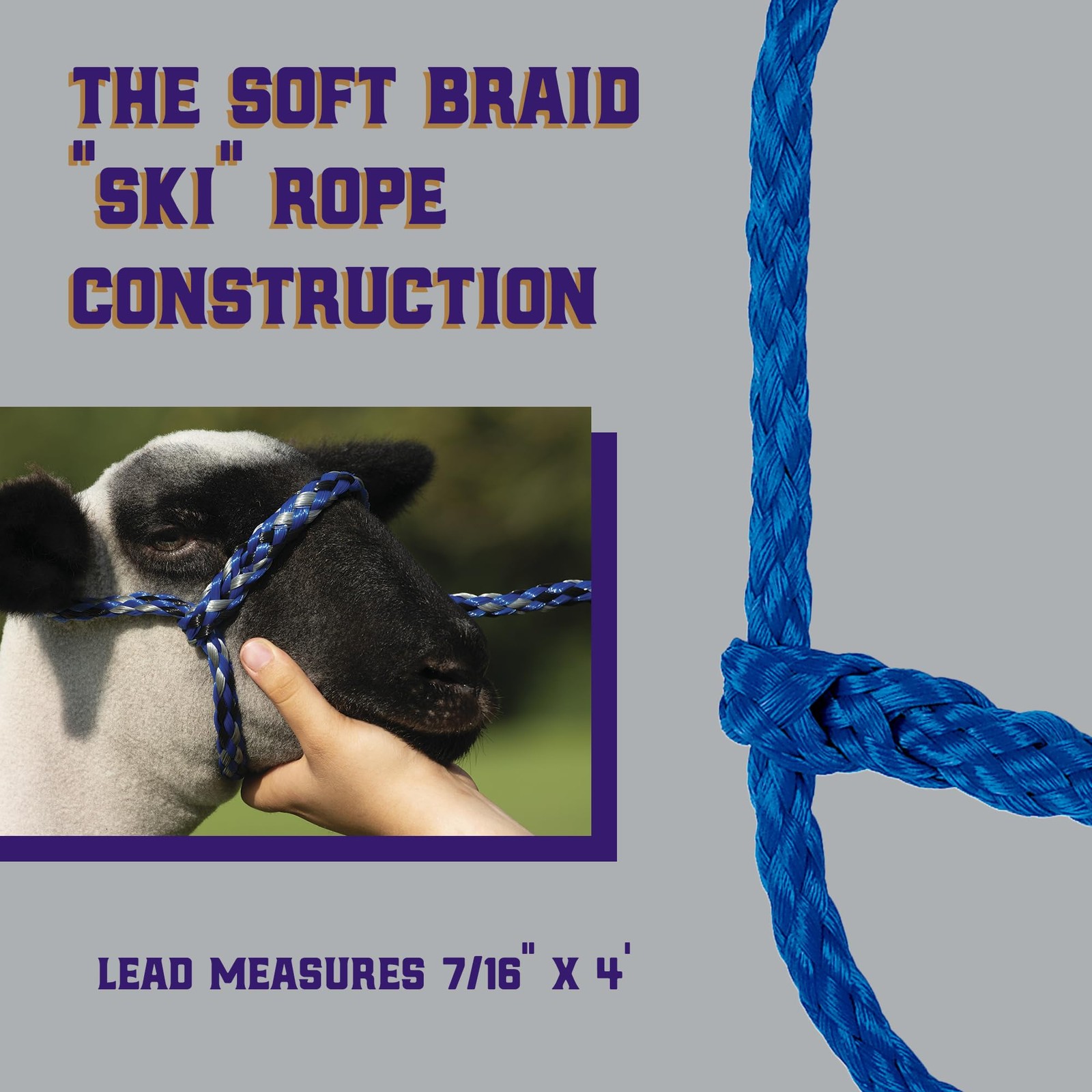 Weaver Livestock Poly Rope Sheep Halter, Modern Style Braid 7/16″ x 4′, Blue