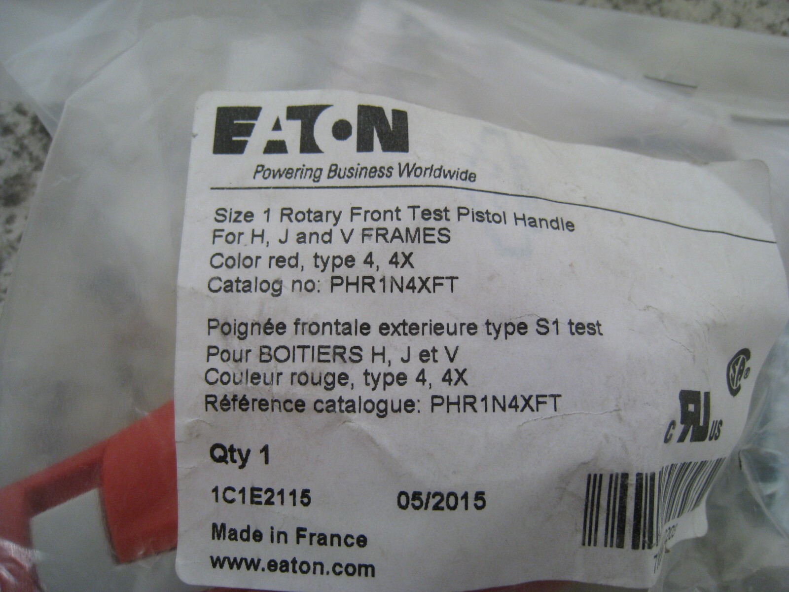 New Eaton PHR1N4XFT Disconnect Switch Size 1 Rotary Front Test Pistol Handle