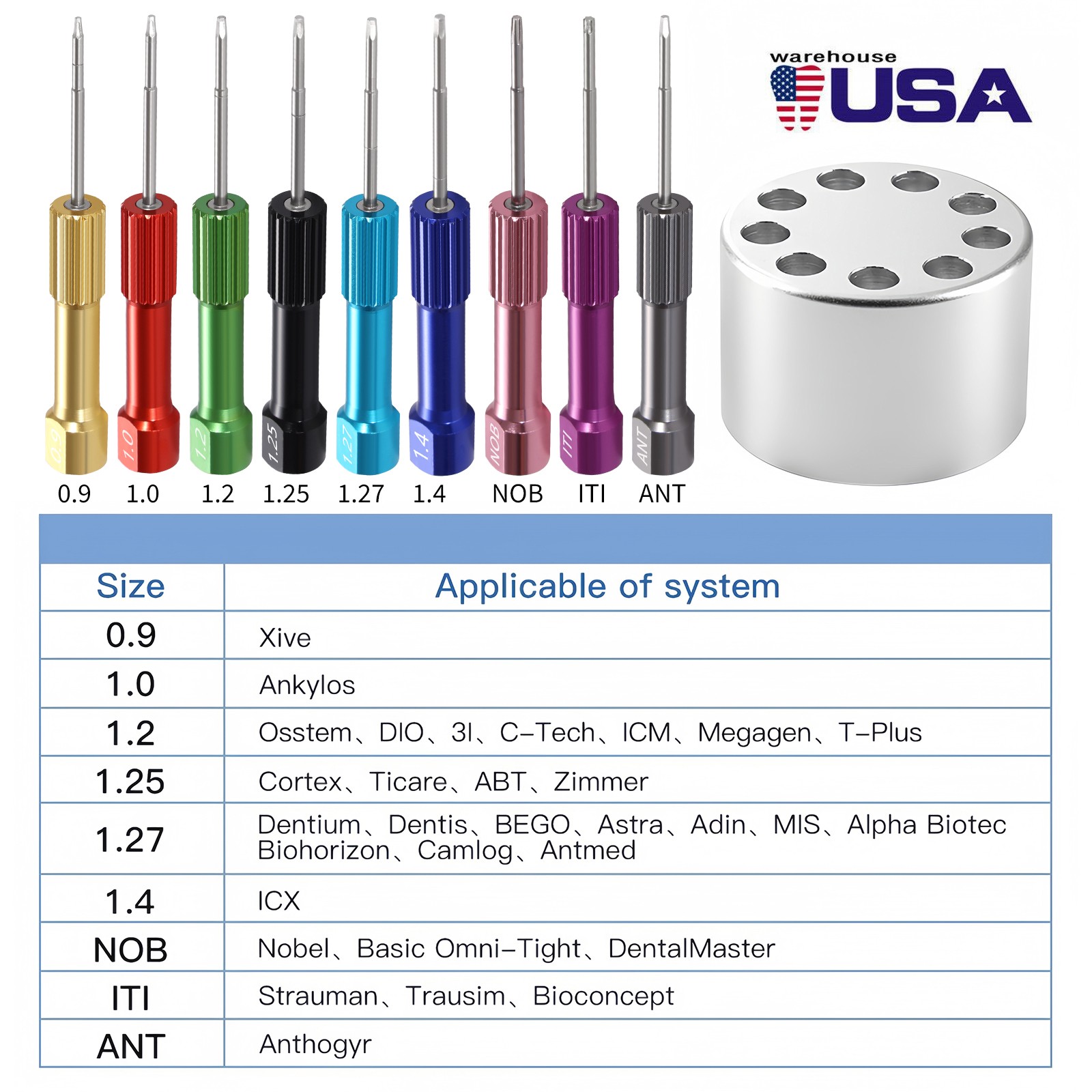 Dental Lab Stainless Steel Implant Screw Driver 9pc/set Dentistry Tool Kit