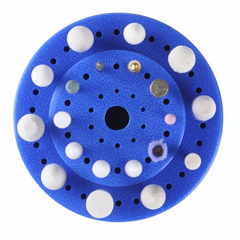 Round Dental Bur Block Holder Station with Lid – Plastic Holds 60 Burs HP RA FG