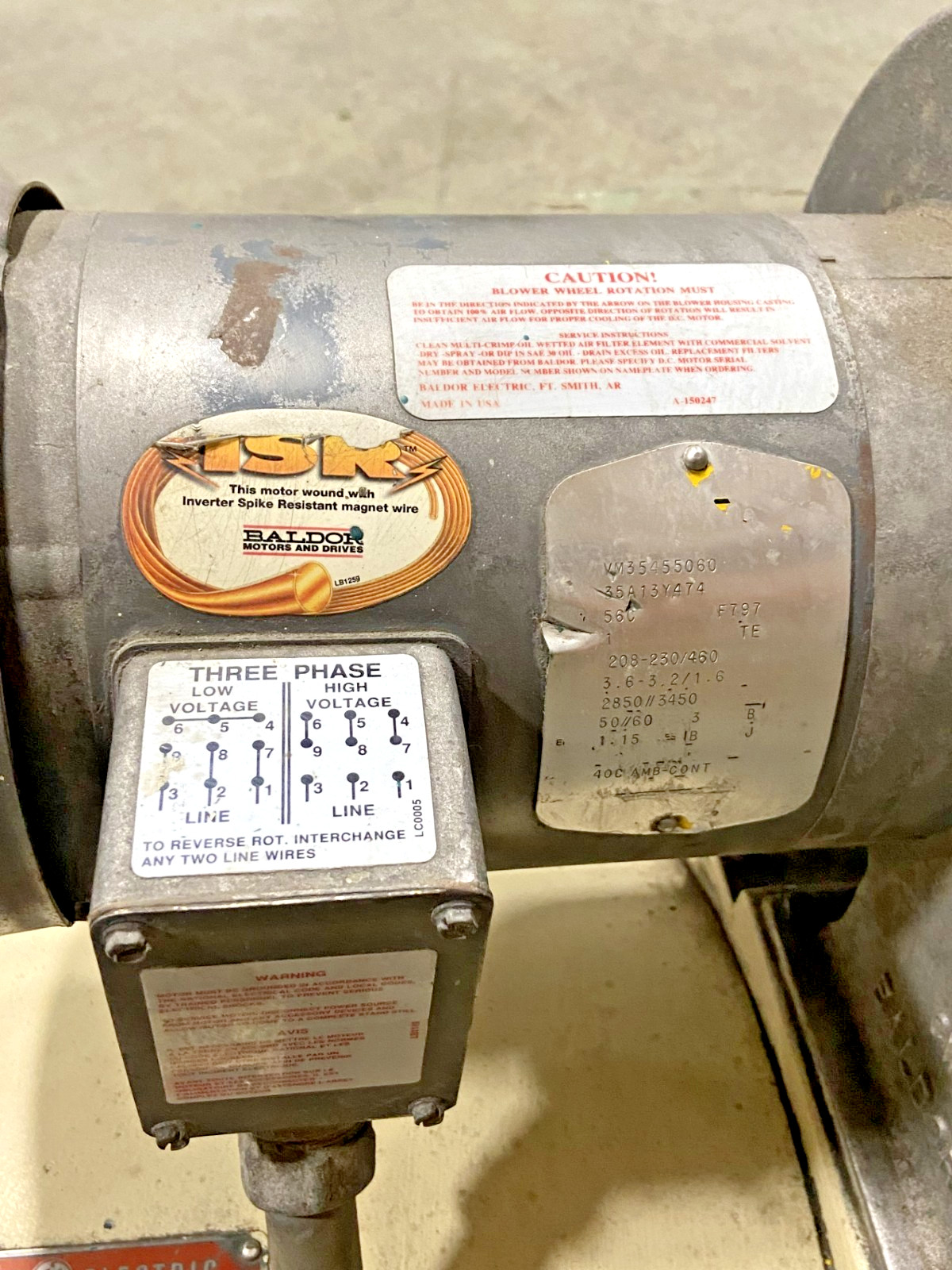 General Electric 40 hp motor with Transformer and Baldor Reliance Blower Motor
