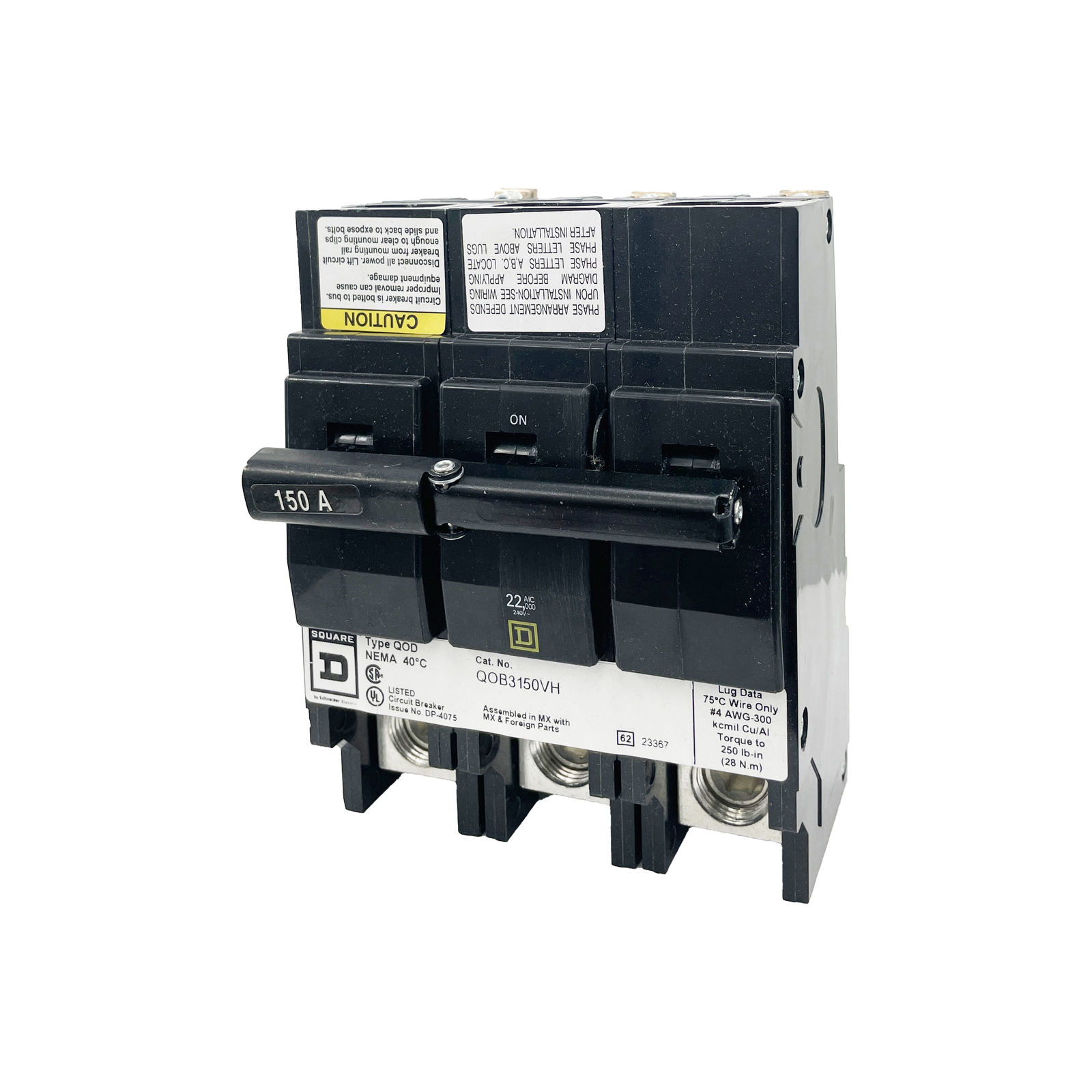 NIB – Square D – QOB3150VH – Mini Circuit Breaker – 150 A, 3-Phases, 240V