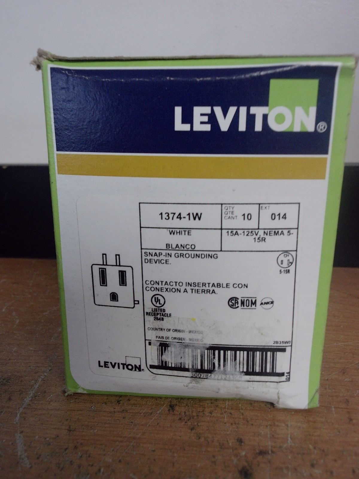 NEW in box LEVITON 014 1374-1W 10 PACK SNAP IN GROUNDING DEVICE WHITE