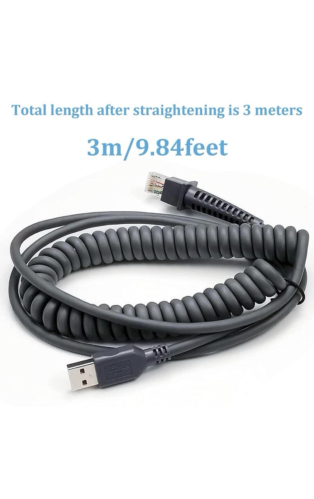 USB Cable for Datalogic Barcode Scanner, RJ45 to USB Port Scanner Cord, 3M/10FT