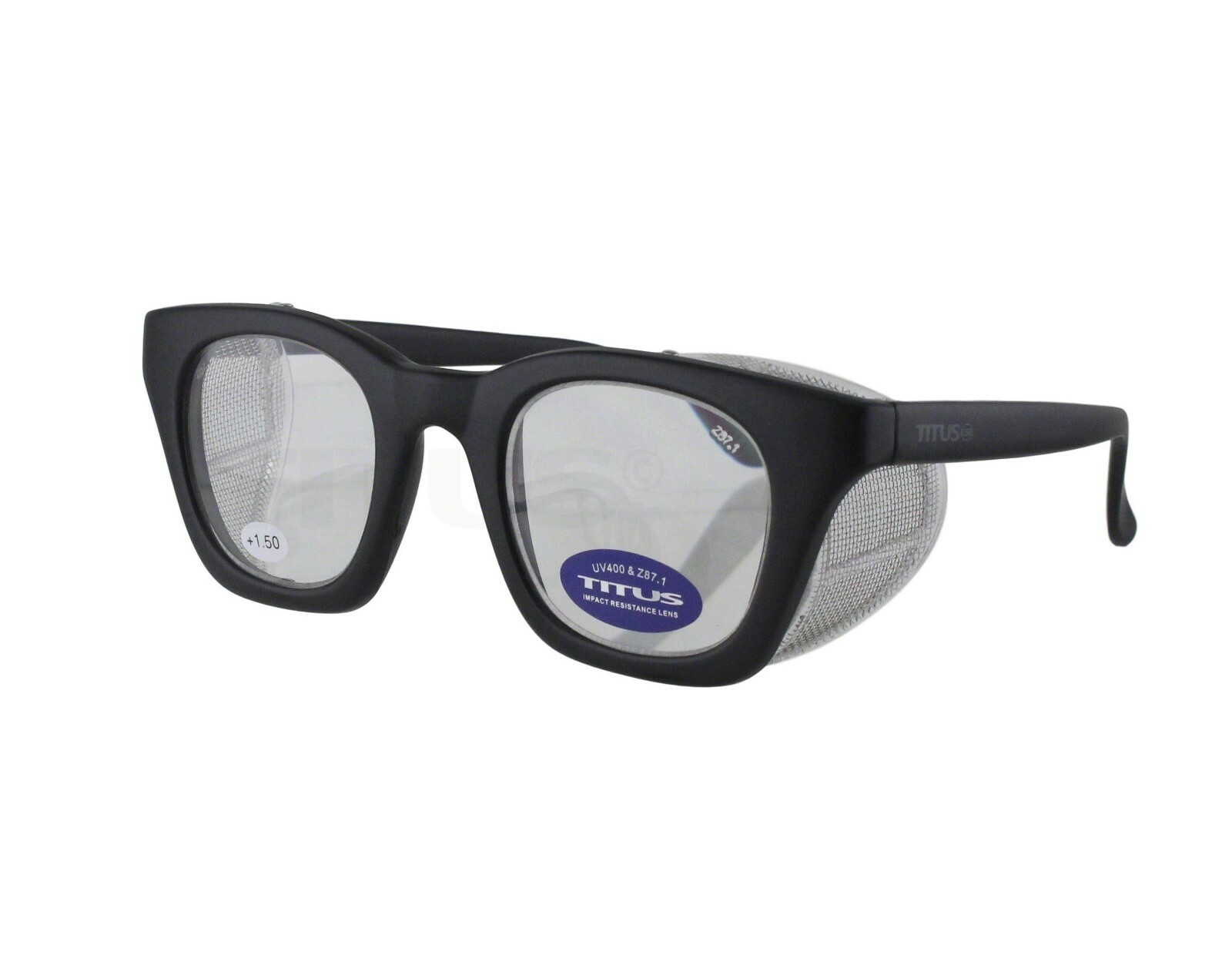 Titus Retro Safety Readers Cheaters Glasses Side Shields ANSI Z87 +1 +1.5 +2