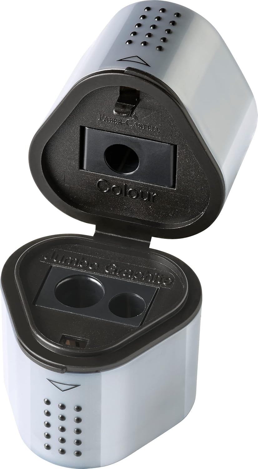 Trio Sharpener Box Grip 2001 – Hand-Powered Ergonomic Pencil Sharpener in Silver