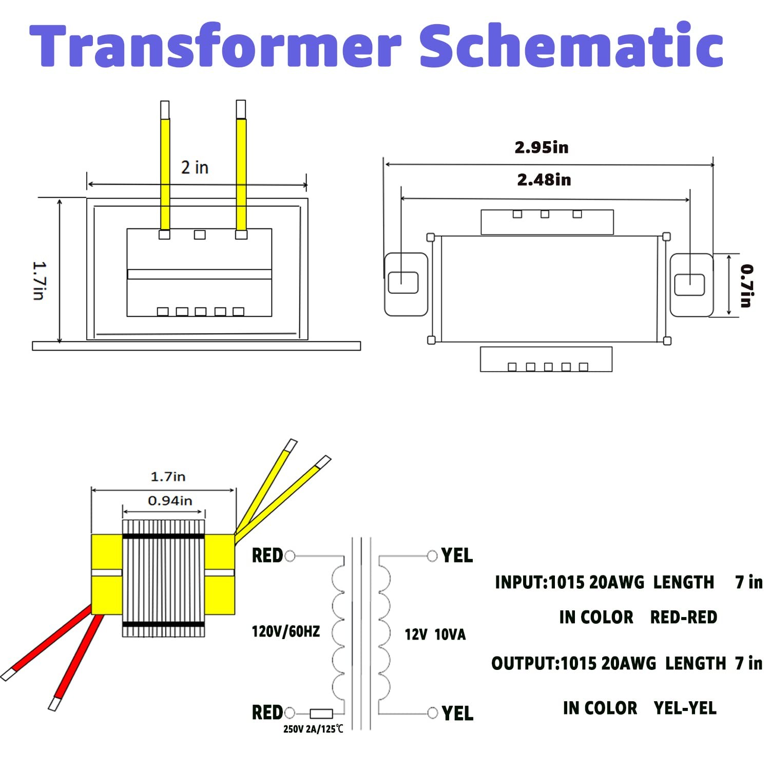 12V/10W AC/AC Power Transformer, Input 120V/60HZ 120V to 12V 10VA