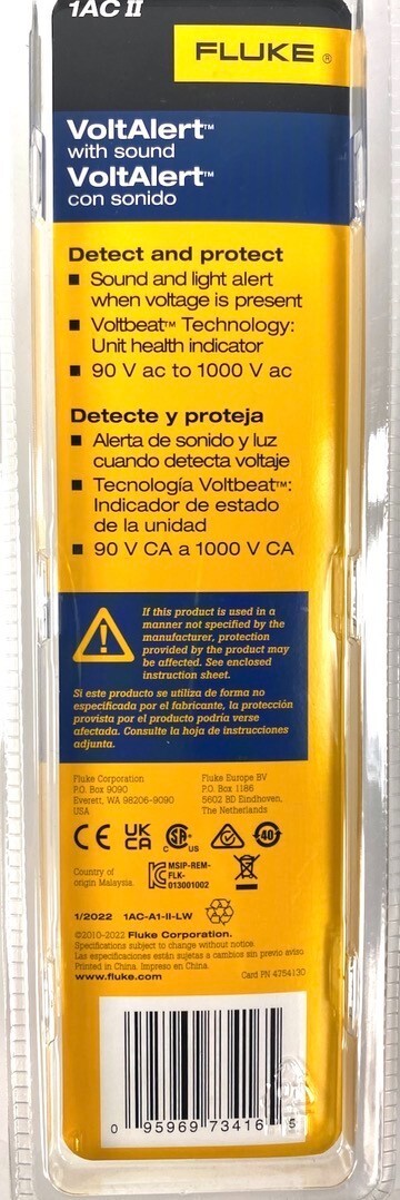Fluke 1ACII VoltAlert with Sound & Light AC Volt Detector 90-1000 V CA