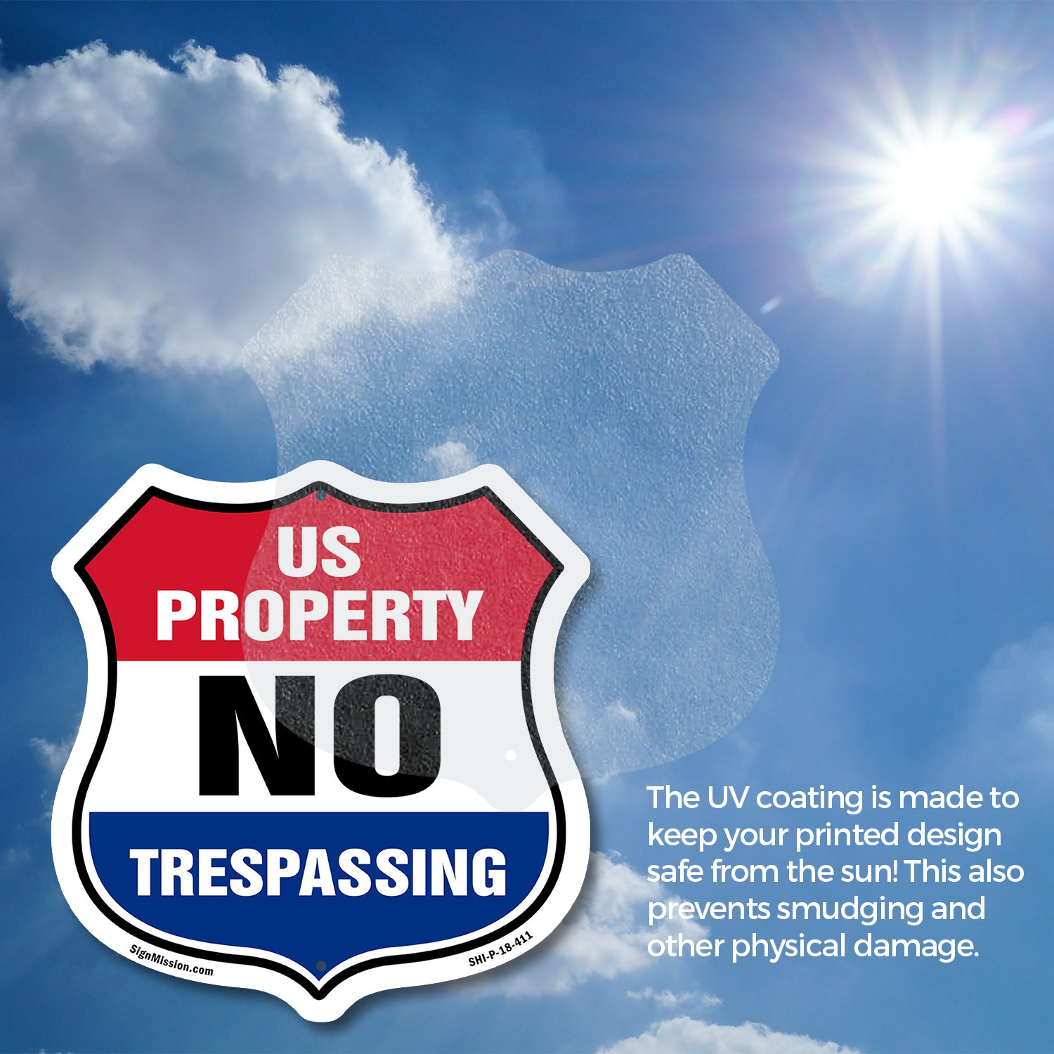 No Trespassing Shield Sign U.S. Property No Trespassing Shield Shaped Sign