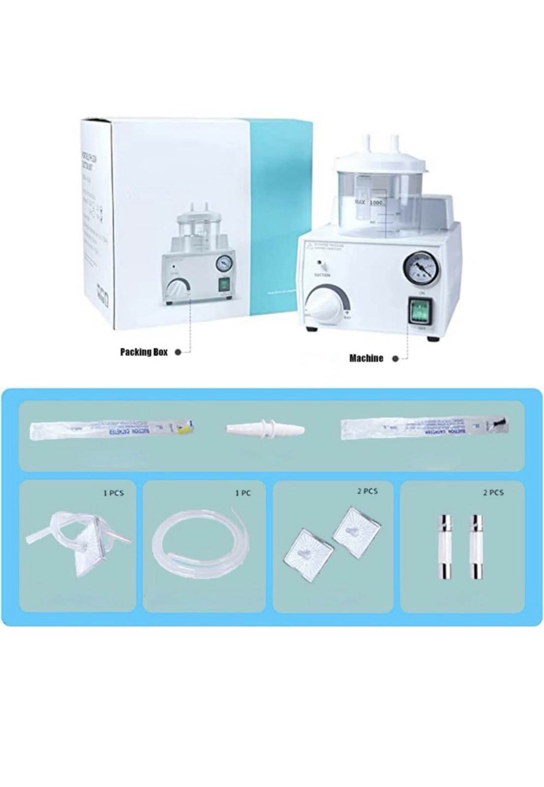 Portable Phlegm Suction Electric Suction Pump Machine 1100mL Bottle Tubing