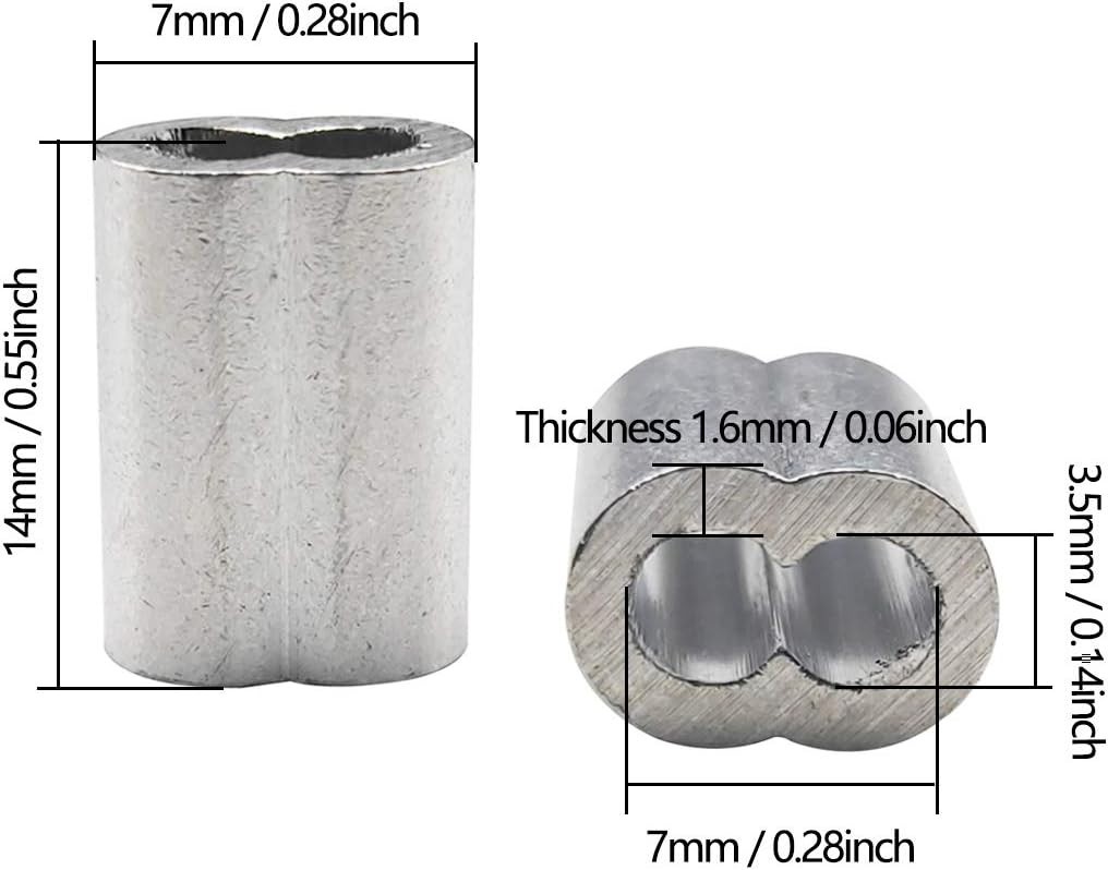 1/8″ (3Mm) Aluminum Crimping Loop Sleeve for Wire Rope, Cable Ferrule (100Pcs)