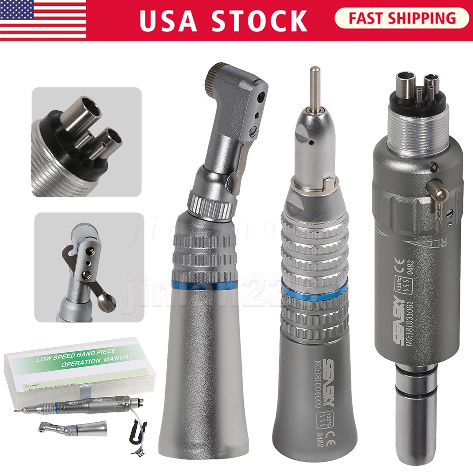 Dental Slow Speed Handpiece Contra Angle/Straight /Air Motor 4Hole NSK Style NEW
