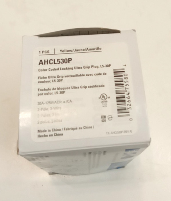 Eaton AHCL530P Color Coded Locking Ultra Grip Plug L5-30P 30A 125VAC 2Pole 3Wire