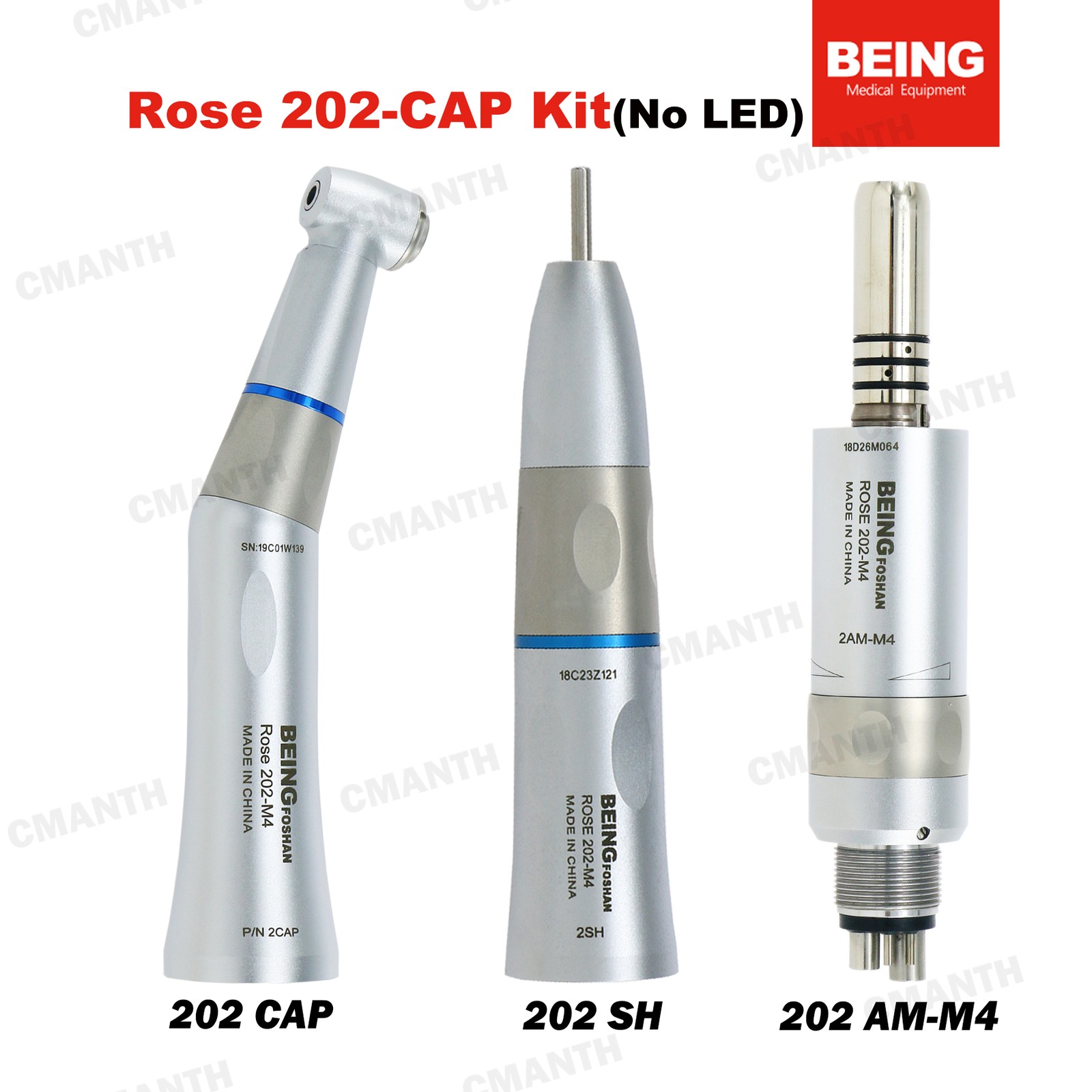 BEING Dental Low Speed Handpiece Contra Angle1:1 20:1Fiber Optic2/4/6H Air Motor