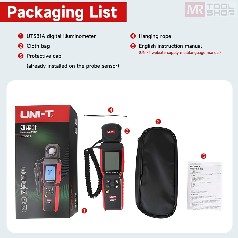UNI-T UT381A Digital Illuminance Light Meter Bluetooth Luxmeter 400,000lx APP C