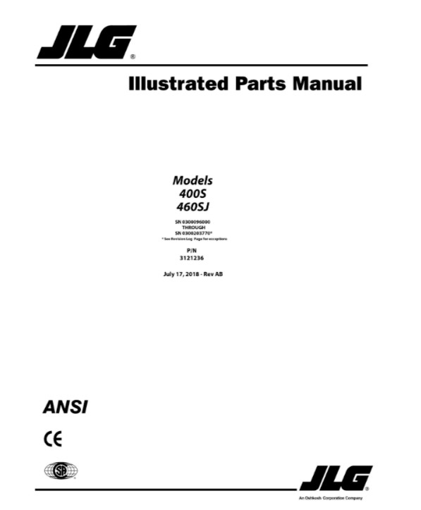 JLG 400S 460SJ Boom Lifts Service Repair Operators Manual Parts Catalog PDF USB