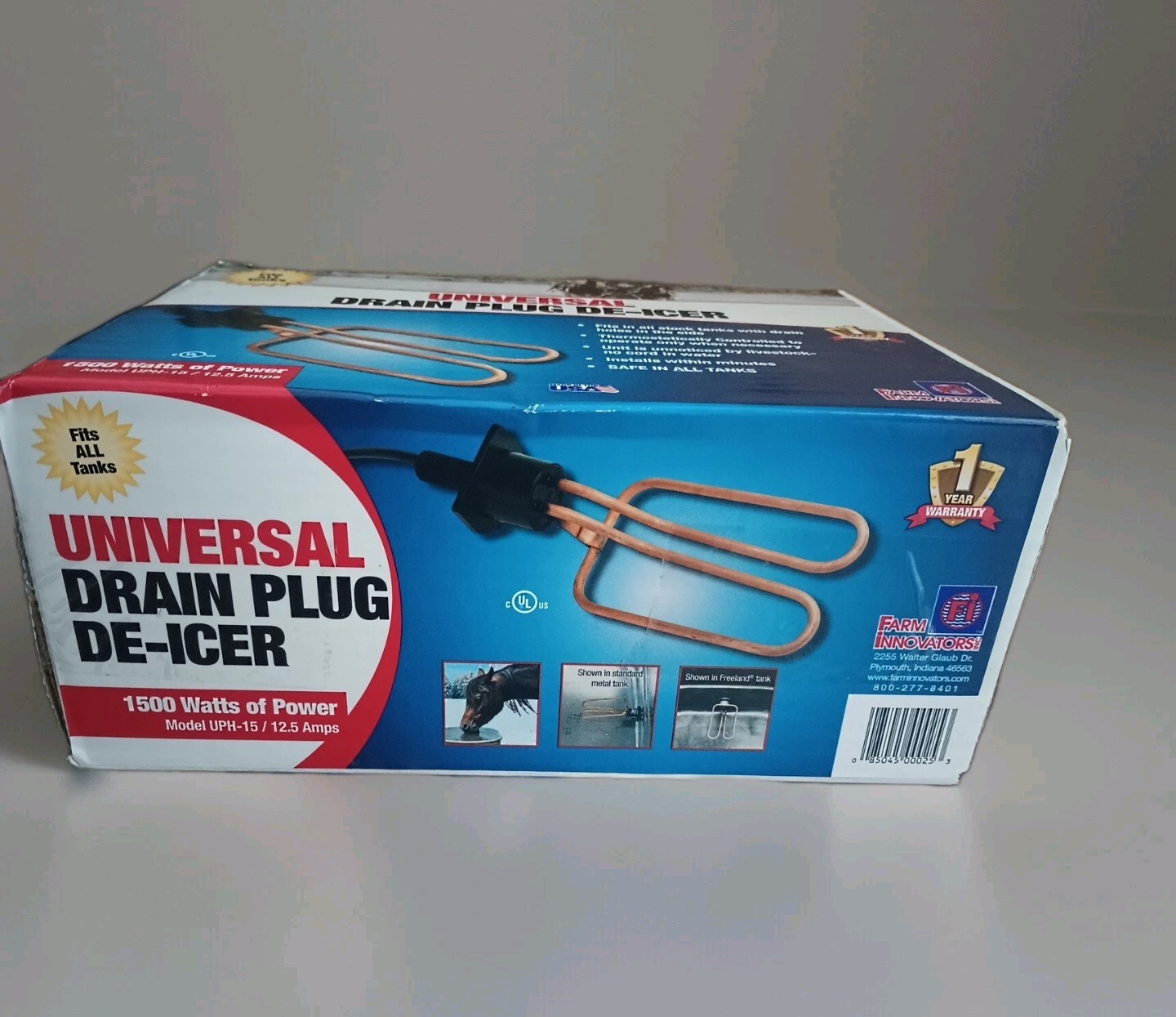 Farm Innovators UPH-15 Universal Livestock Water Tank 1500W Drain Plug De-Icer