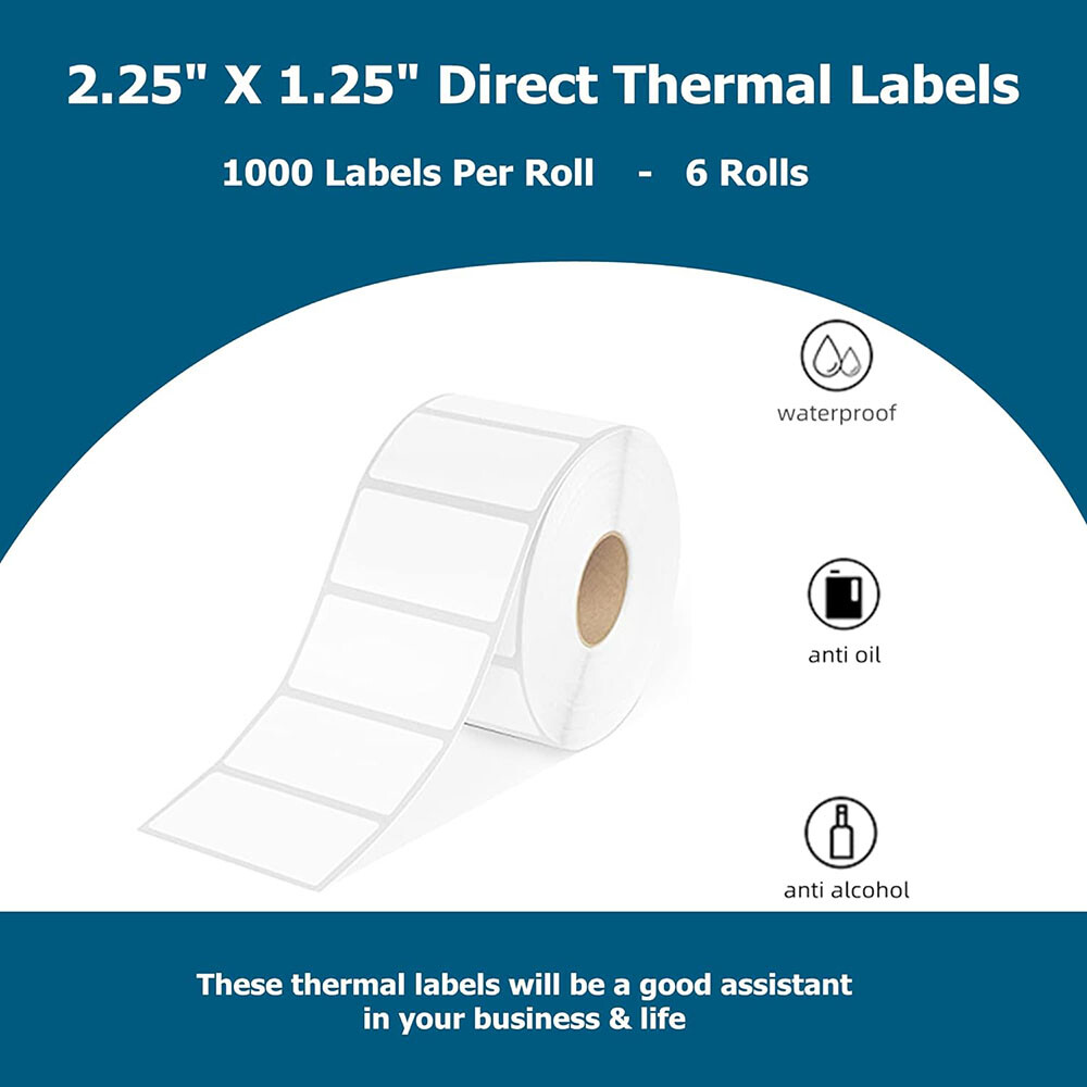 2.25”X1.25″ Direct Thermal Barcode Labels for Zebra Printer 1000 Label Per Roll