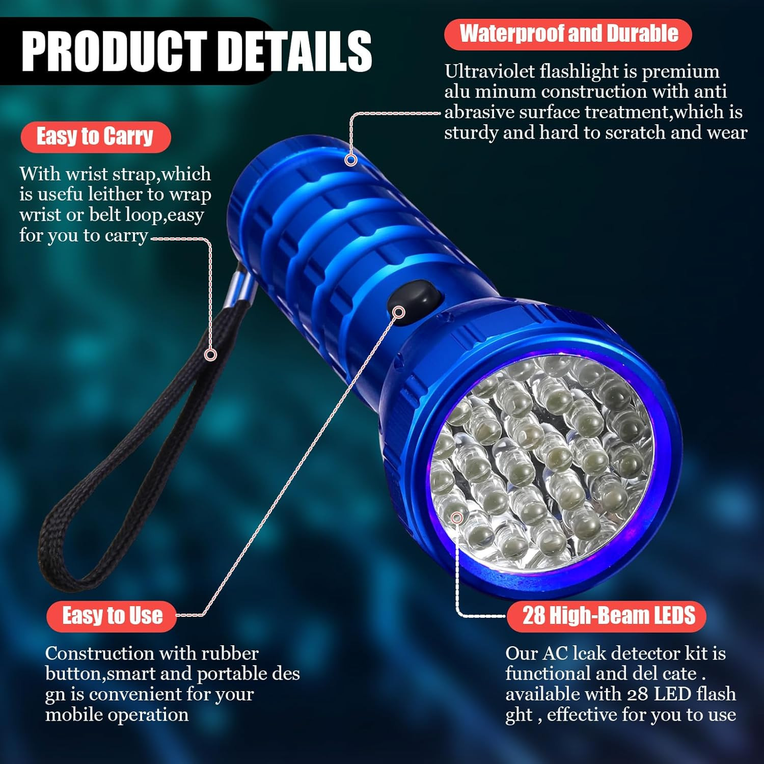 AC Leak Detector Kit R1234Yf R134A R410A Hand Push Compressor 1Oz/30Ml Oil UV Dy