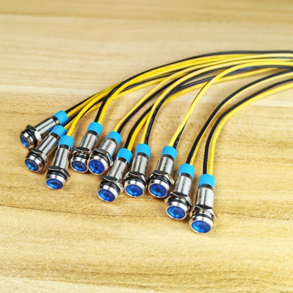 LED Metal Indicator Light 110V-220VAC Waterproof Signal 6mm Lamp (Blue)- 10 pcs