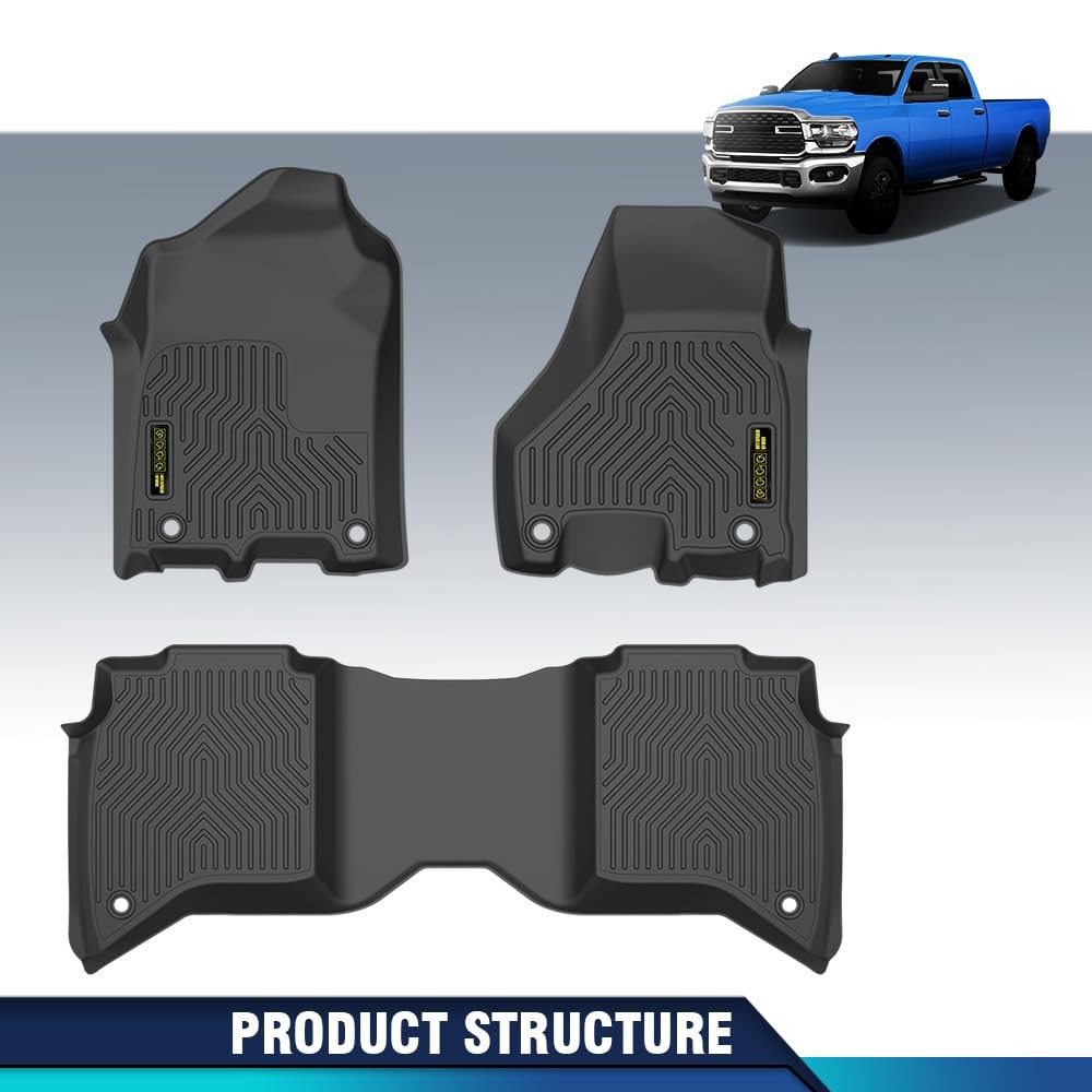 Black TPE Liners 3PCS for Dodge Ram 2500 3500 Crew Cab 2019-2024 Bucket Bench Se