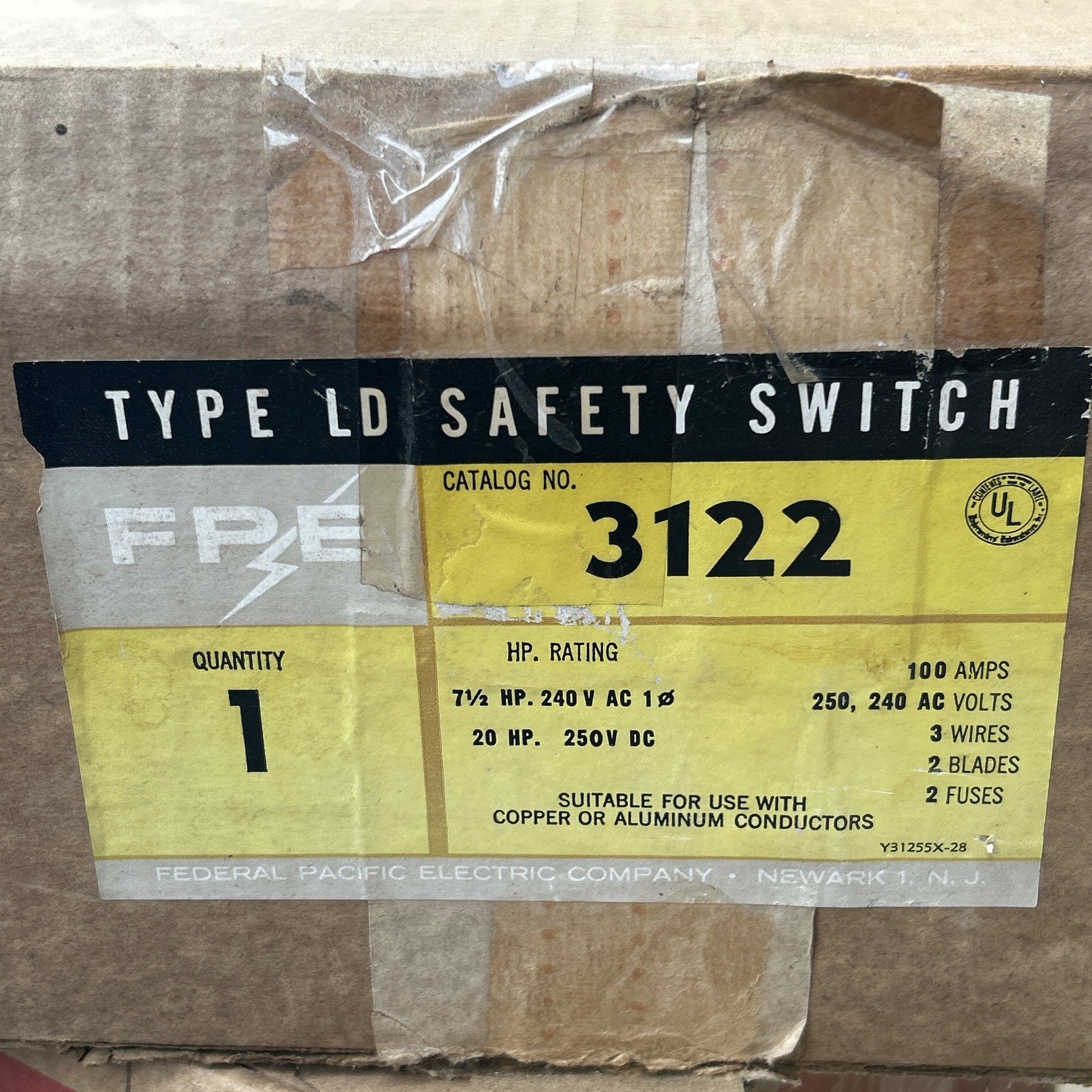 Vintage Federal Pacific Electric Enclosed Safety Switch Box Original Box Papers