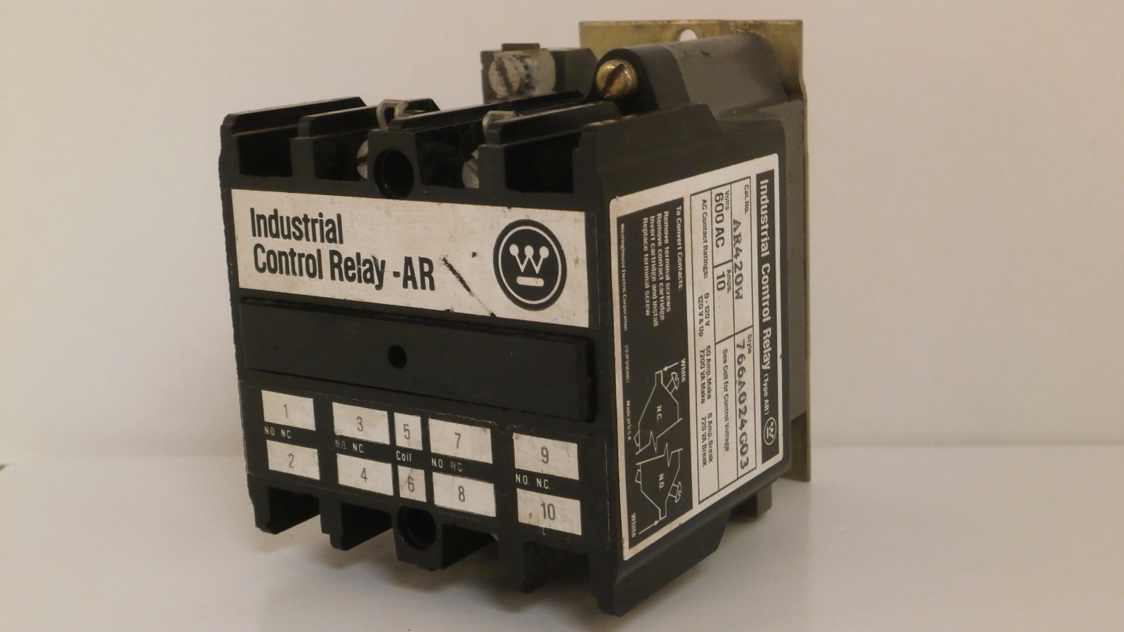 WESTINGHOUSE INDUSTRIAL CONTROL RELAY 10AMPS/600VAC AR420W
