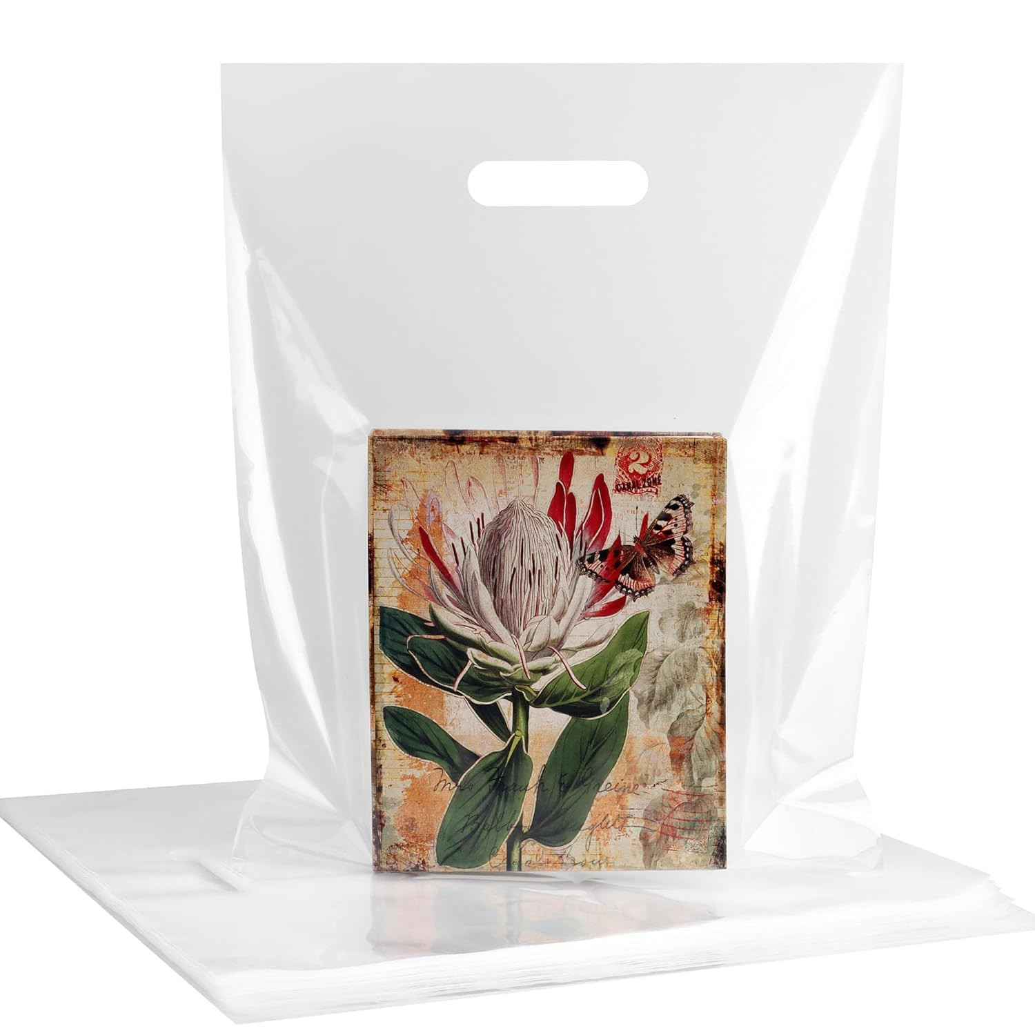 Clear Handles Bags 100 Pack- 12×15 Inch Medium Clear Shopping Bags, 1.75 Mil Thi