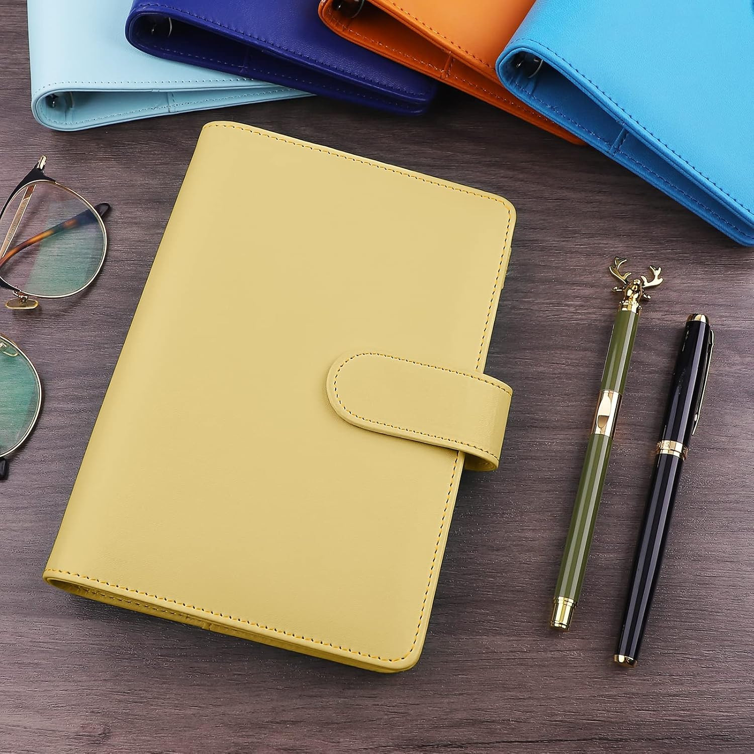 A6 Binder 6 Ring Refillable Notebook Planner Cover for A6 Refill Paper, PU Leath