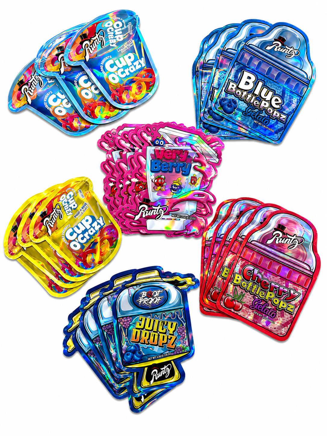 3.5g Smell Proof Mixed Holographic Candy Mylar Bags Resealable Pouches 25-100pcs
